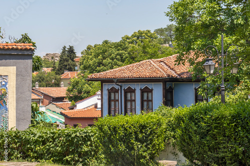 Street and Nineteenth Century Houses in architectural and historical reserve The old town in city of Plovdiv, Bulgaria