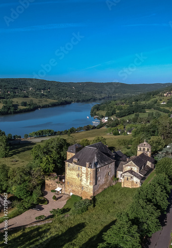 Lissac sur couze (Corrèze, France) - Lac du Causse, château de Lissac et église Saint-Pierre photo