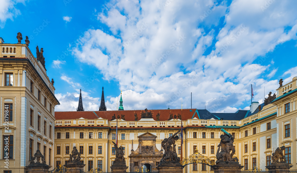Panoramic view of Entrance Matthias Gate at Hradcany Castle in Prague, Czech Republic