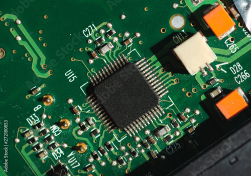 Macro photo of laptop chip with space for writing