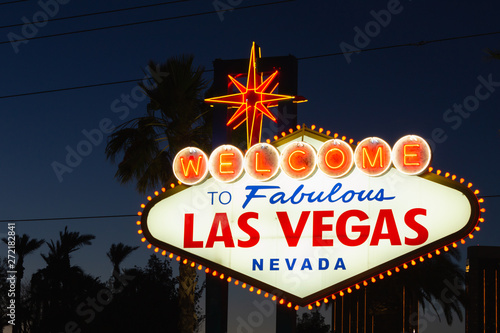 Welcome to Las Vegas Sign with Orange Lights for National Gun Violence Awareness Day
