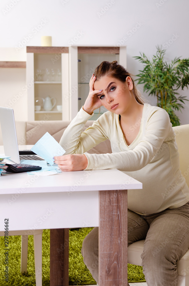 Young pregnant woman in budget planning concept Young pregnant woman in budget planning concept
