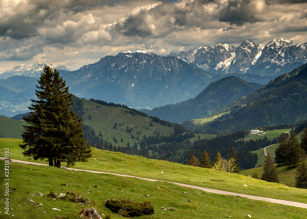 Trail to Mount Wendelstein in Upper Bavaria on a partly cloudy day