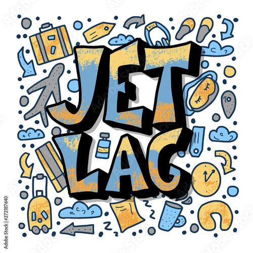 Jet lag stylized quote. Vector concept emblem.