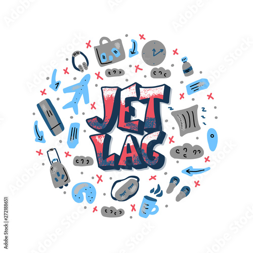 Jet lag stylized quote. Vector concept emblem.