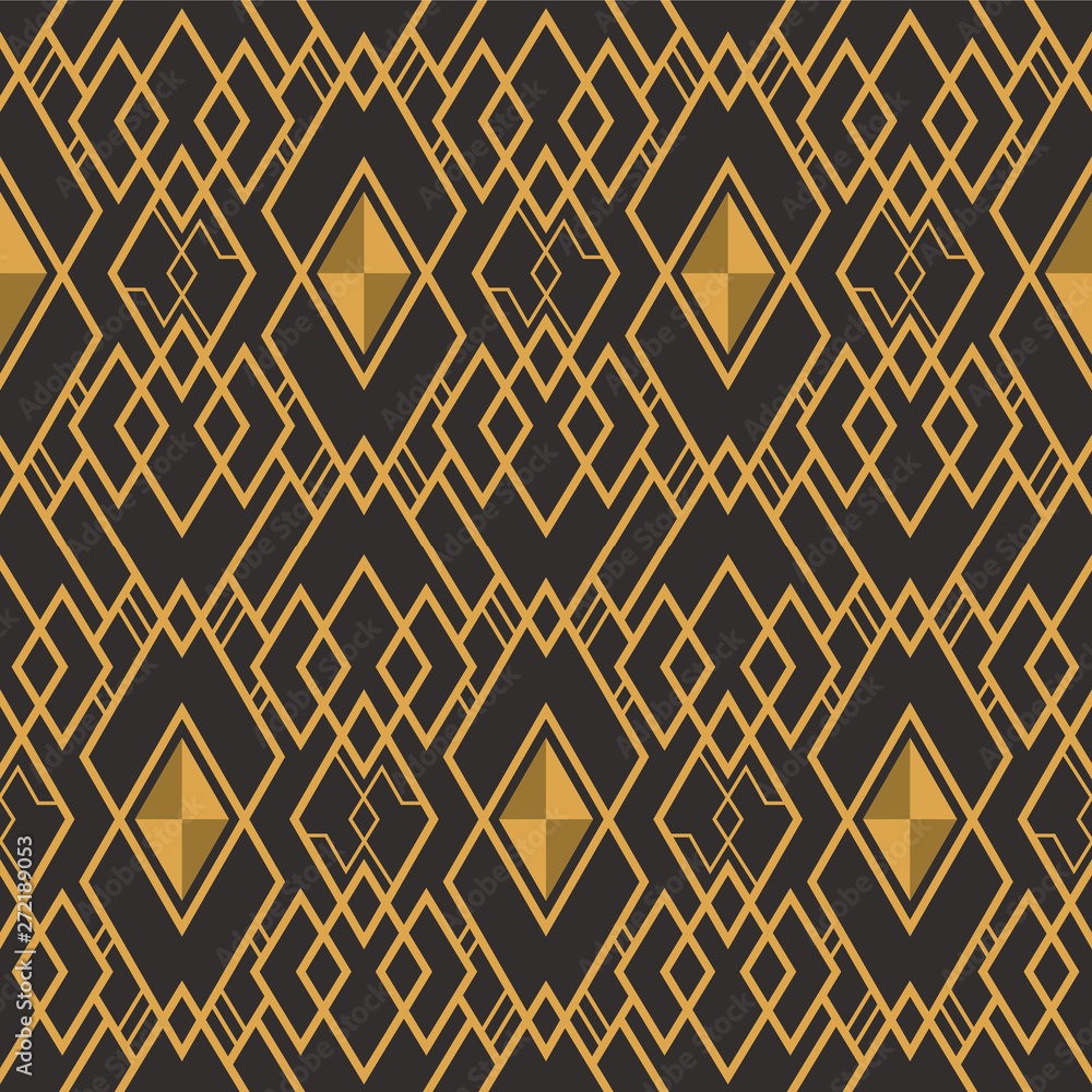 Art Deco seamless luxury geometric pattern. Golden lined shape. Vector Leaves stylish background. Abstract sea shell illustration. Art Deco seamless luxury geometric pattern. Golden lined shape. Vector Leaves stylish background. Abstract sea shell illustration.