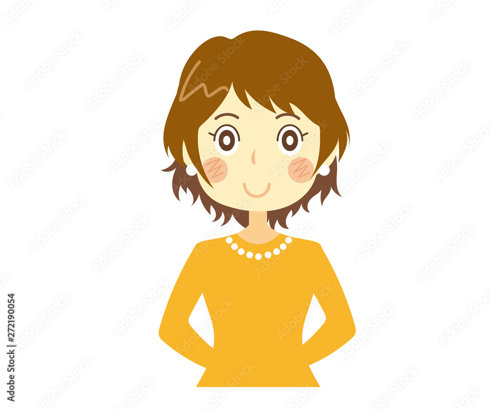 後ろ手を組んだ微笑む女性 後ろ手を組んだ微笑む女性