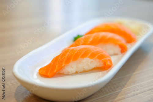 Salmon sushi japanese food. Raw Salmon fish on rice