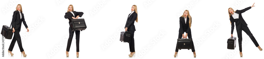 Businesswoman with suitcase isolated on white Businesswoman with suitcase isolated on white