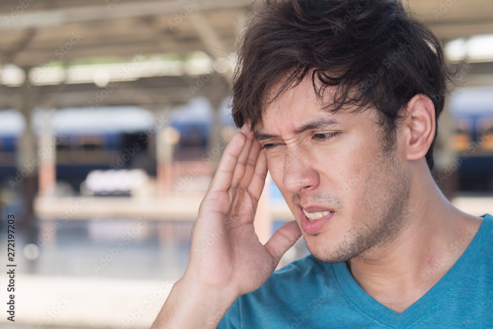sick, stressful, depressed man suffering from headache sick, stressful, depressed man suffering from headache