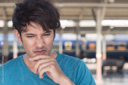 Quadro em tela man smelling bad odor, something stinks