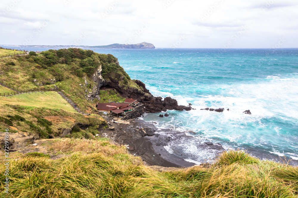 Seongsan Ilchulbong beautiful volcano island rises from the sea in the East of Jeju South Korea Asia