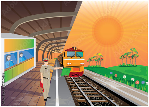 the train at platform vector design