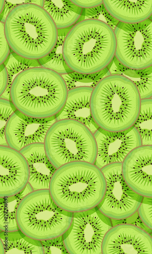 Seamless pattern fruit kiwi piece overlapping with shadow, Vector illustration