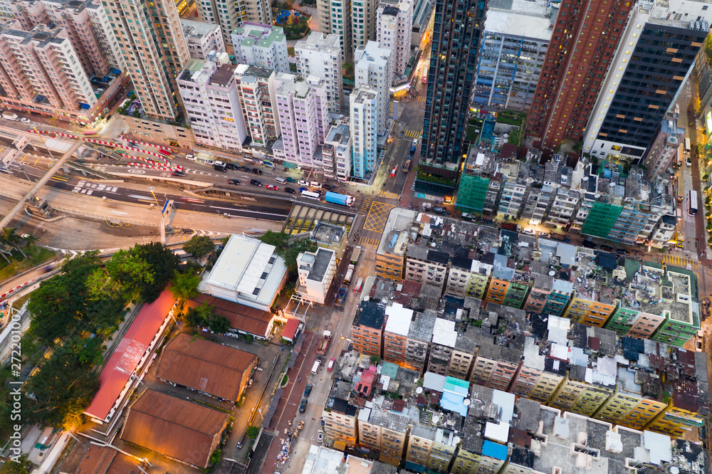 Fototapeta premium Top view of Hong Kong city