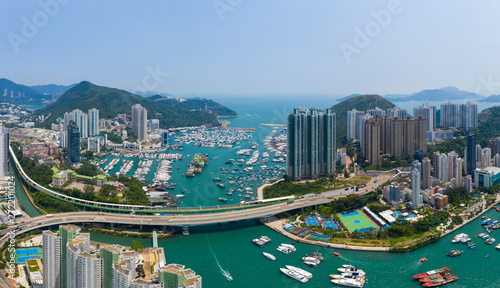 Top view Hong Kong harbour port © leungchopan