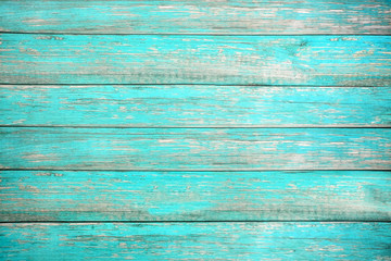 Vintage beach wood background - Old weathered wooden plank painted in turquoise or blue sea color. hardwood floor