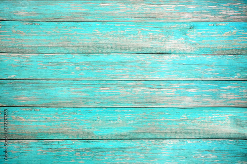 Vintage beach wood background - Old weathered wooden plank painted in turquoise or blue sea color. hardwood floor