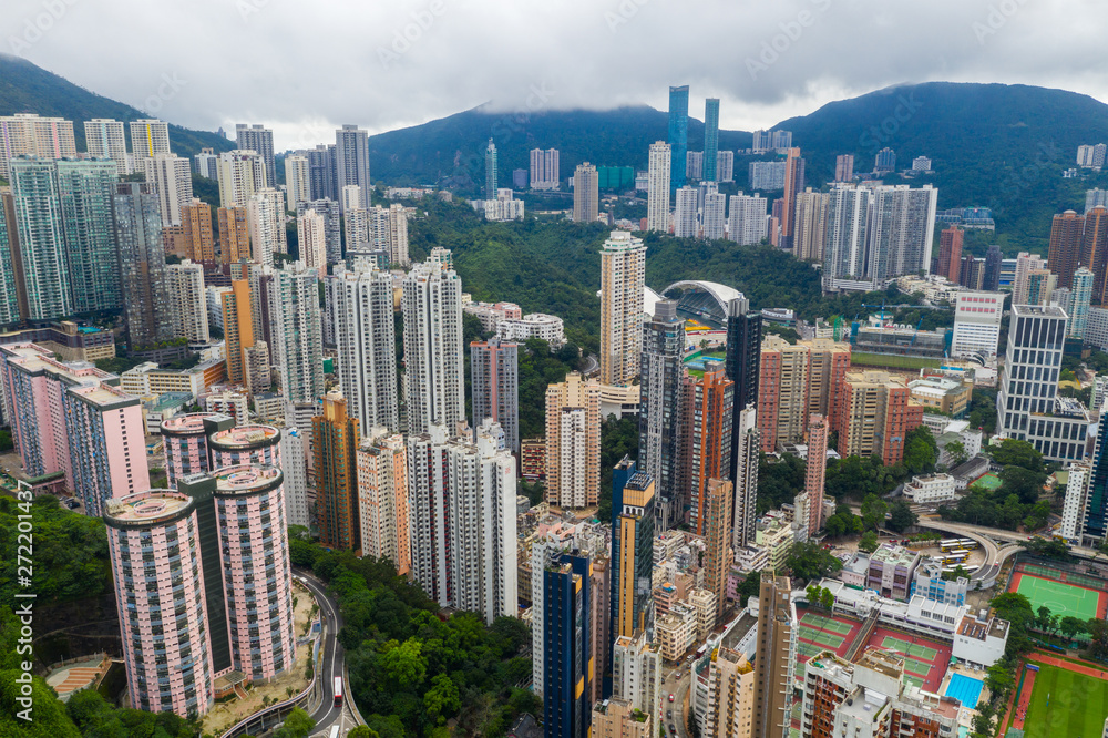 Fototapeta premium Top view of Hong Kong downtown