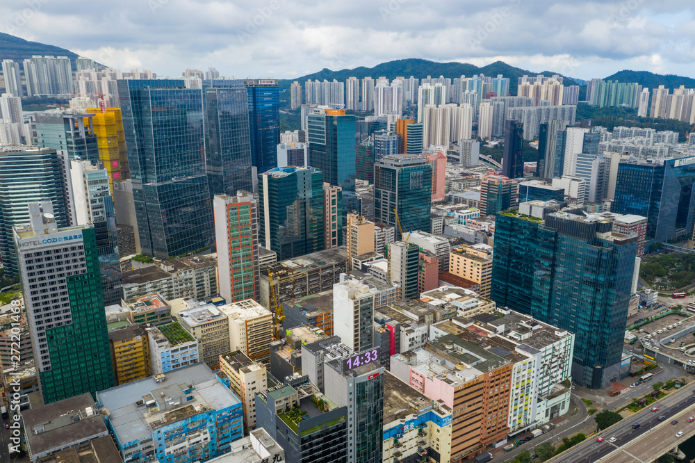 Naklejka premium Aerial view of Hong Kong city