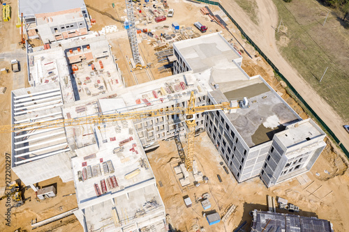 construction of multilevel civil buildings. aerial top view