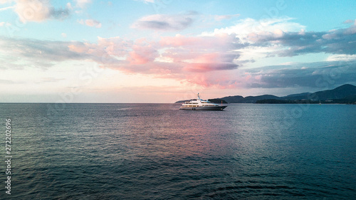 Luxury Liveaboard diving boat yacht at sunset