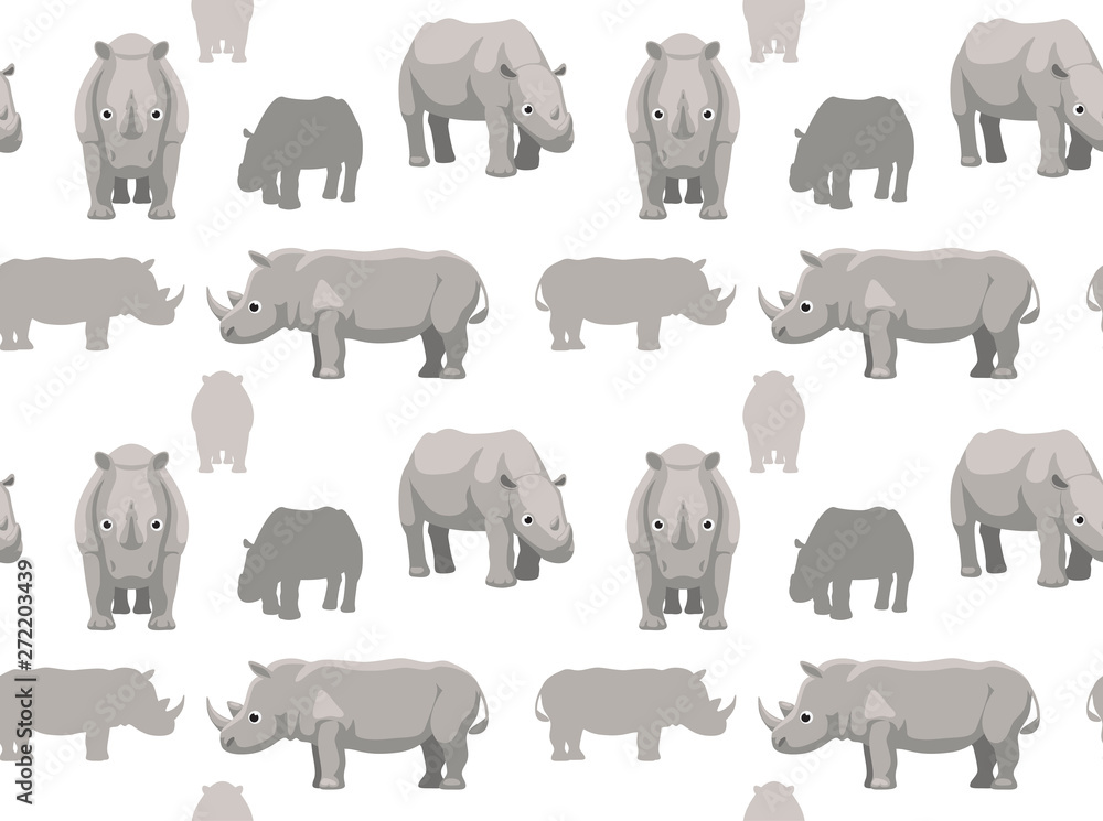 Cute Rhinoceros Cartoon Seamless Wallpaper Cute Rhinoceros Cartoon Seamless Wallpaper