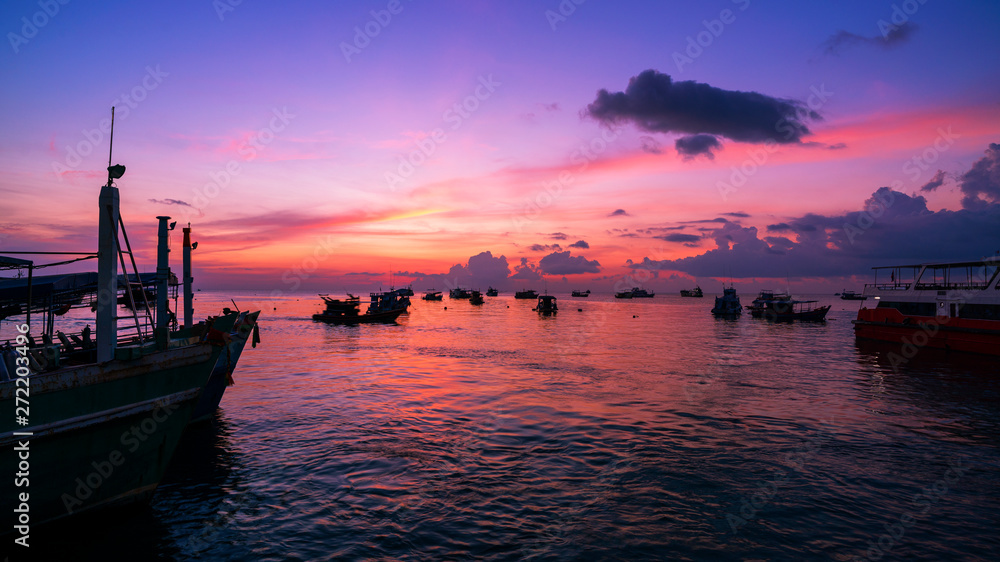 Landscape nature view, Beautiful light sunrise or sunset over sea