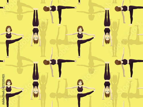 Manga Yoga Handstand Pose Background Seamless Wallpaper