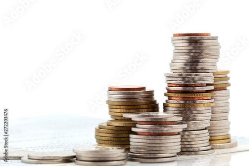 Stack of coins isolated on white background,concept of business planning and finance and savings photo