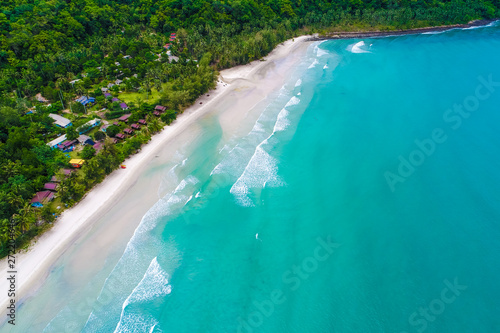 Aerial view sea with white sand beach