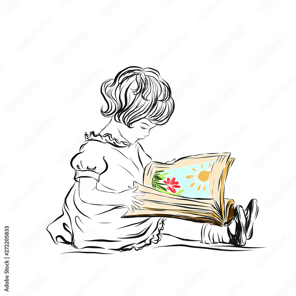 Premium AI Image  A girl reading book sketch