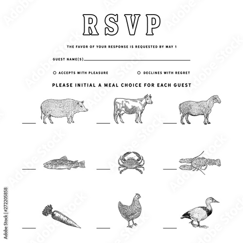 Wedding Meal Choice Vintage Illustrations