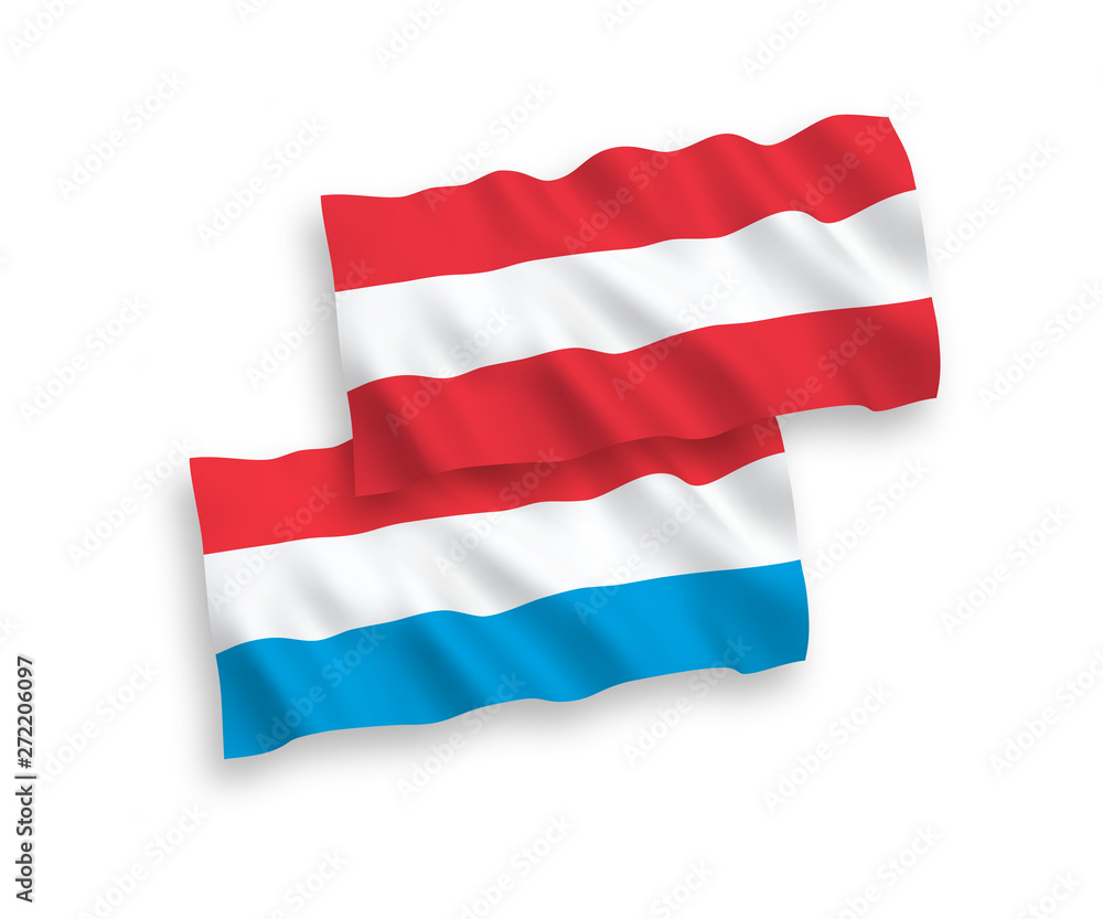 National vector fabric wave flags of Austria and Luxembourg isolated on white background. 1 to 2 proportion. National vector fabric wave flags of Austria and Luxembourg isolated on white background. 1 to 2 proportion.
