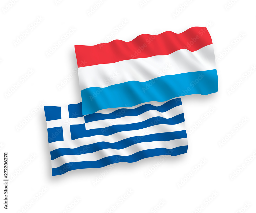 National vector fabric wave flags of Greece and Luxembourg isolated on white background. 1 to 2 proportion. National vector fabric wave flags of Greece and Luxembourg isolated on white background. 1 to 2 proportion.