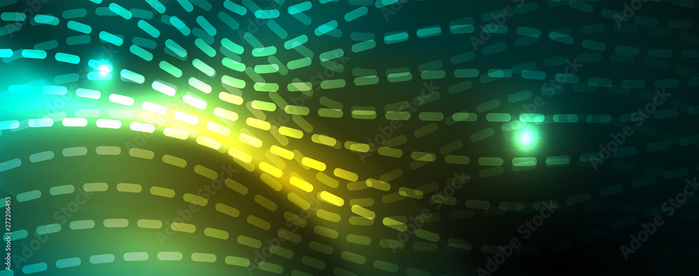 Fototapeta premium Shiny neon vector wave line abstract background, motion concept