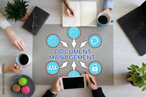 Document management system business process optimisation on Office desktop. photo