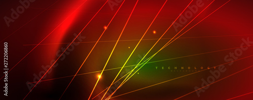 Vector neon light lines concept, abstract background