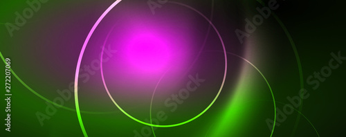 Shiny neon lines template - northern lights glowing blur lines. Futuristic style glow neon 80s disco club or night party techno template