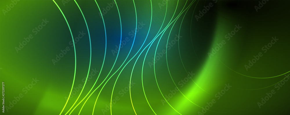 Trendy neon blue abstract design with waves and circles. Neon light glowing effect. Abstract digital background. Trendy neon blue abstract design with waves and circles. Neon light glowing effect. Abstract digital background.