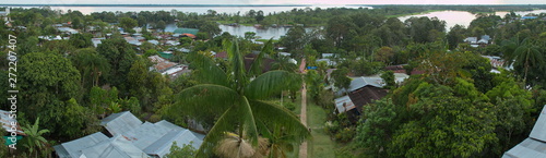 View of village Puerto Narino at Amazonas river in Colombia from the lookout Mirador Naipata