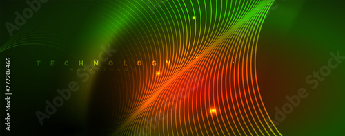 Shiny neon lines template - northern lights glowing blur lines. Futuristic style glow neon 80s disco club or night party techno template