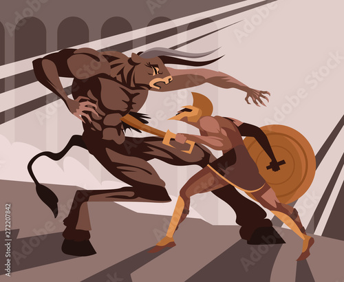 theseus killing the creature minotaur greek mythology tale