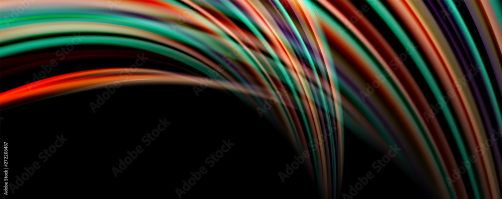 Fluid color rainbow style wave abstract background, techno modern design on black Fluid color rainbow style wave abstract background, techno modern design on black