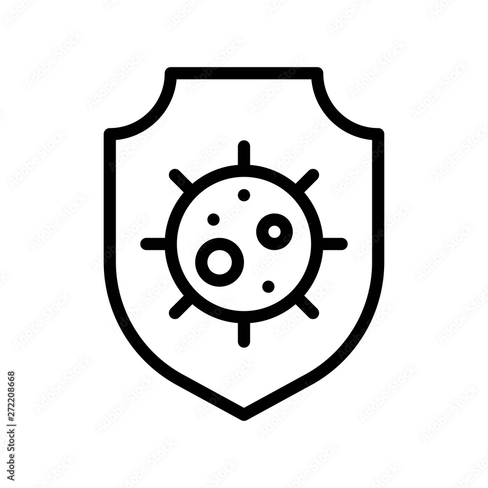 Shield with bacteria vector illustration, Hygiene line style icon Shield with bacteria vector illustration, Hygiene line style icon
