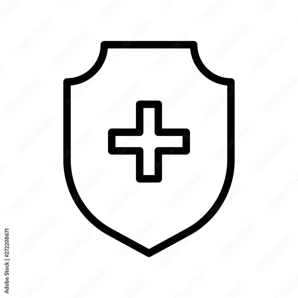 Shield with cross vector illustration, Hygiene line style icon Shield with cross vector illustration, Hygiene line style icon