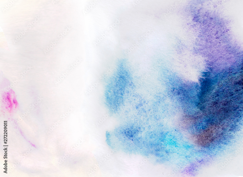 Abstract background in blue tones, hand painted texture, watercolor painting, paint drops, paint strokes. Design for backgrounds, Wallpapers, covers and packaging
