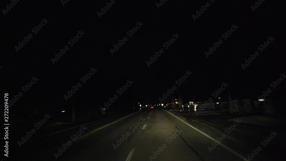 Driving On Street At Night Passing Motel And Small Shops Driving On Street At Night Passing Motel And Small Shops