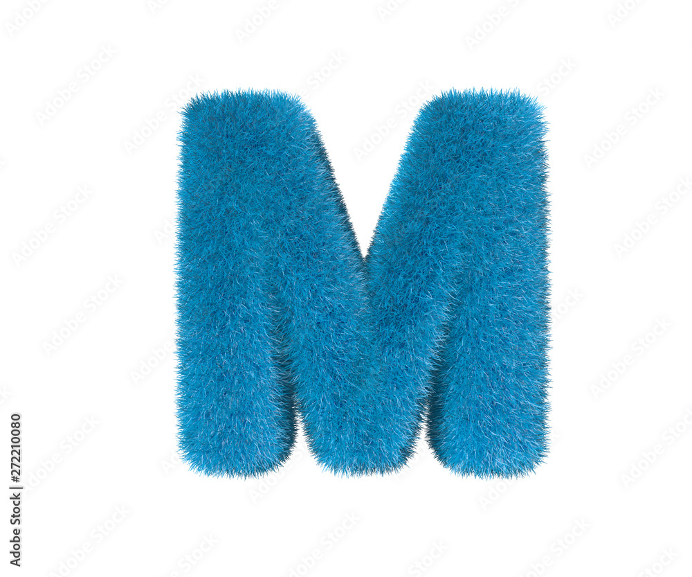 funny blue wooly font isolated on white - letter M, childhood concept 3D illustration of symbols funny blue wooly font isolated on white - letter M, childhood concept 3D illustration of symbols