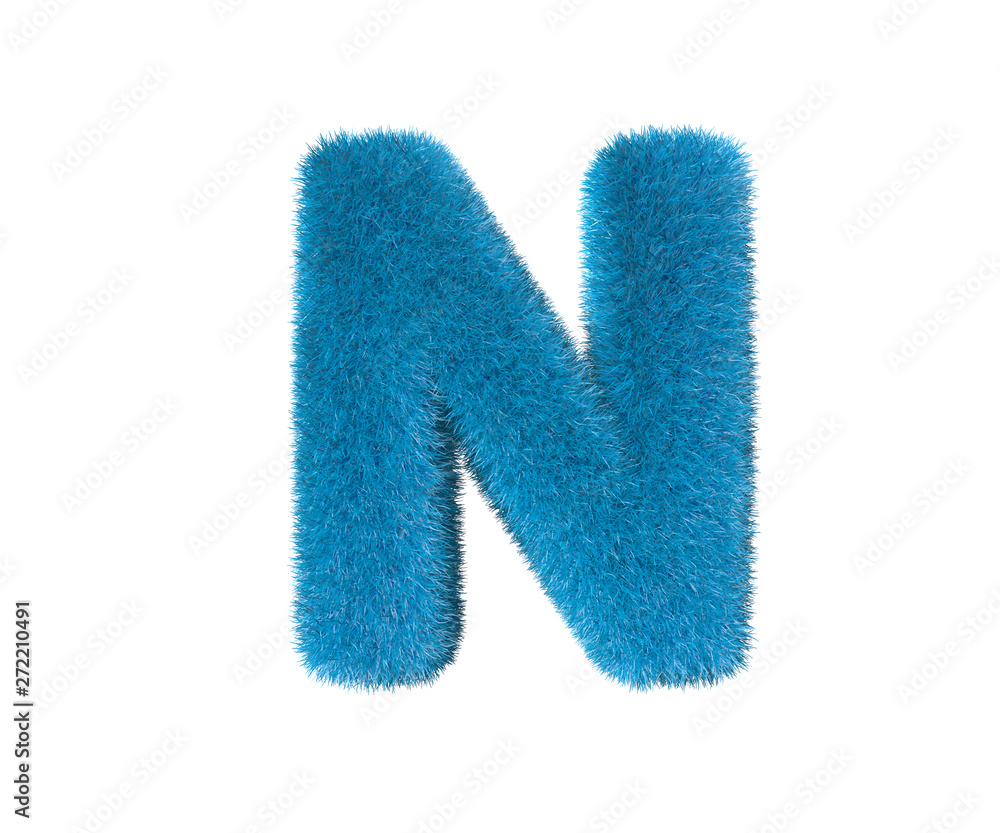 sweet blue furry font isolated on white - letter N, childhood concept 3D illustration of symbols sweet blue furry font isolated on white - letter N, childhood concept 3D illustration of symbols
